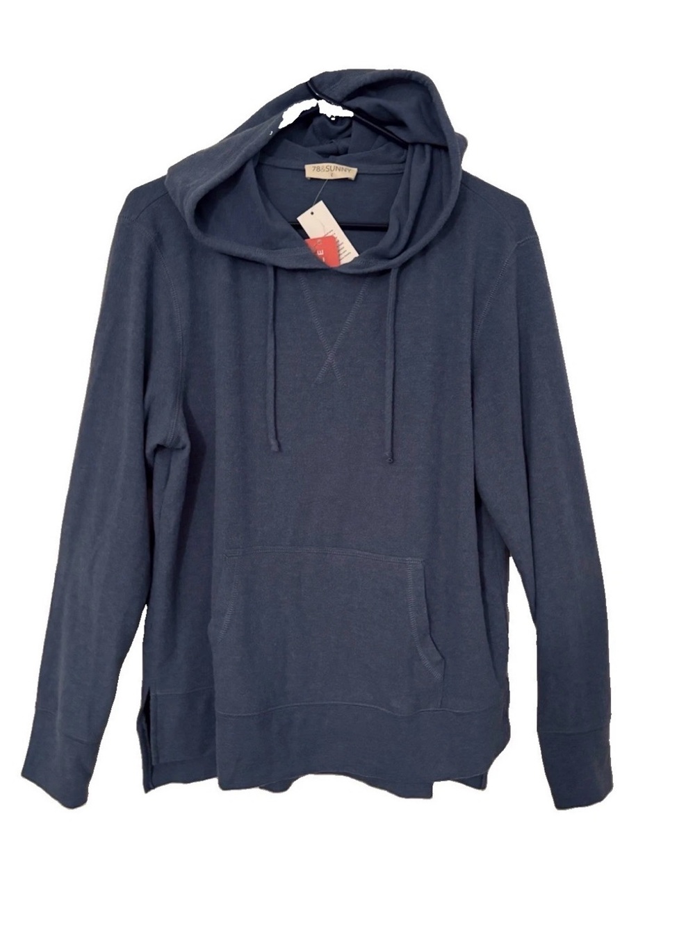 78 & Sunny Hacci Knit Hoodie Indigo Blue Size Large New Lightweight Sweater